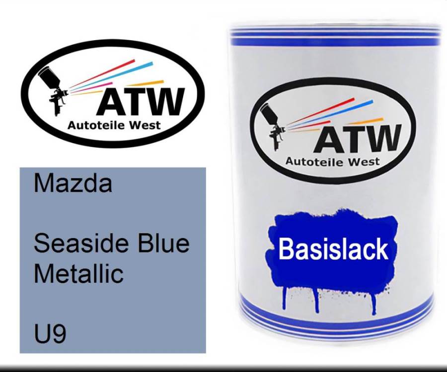 Mazda, Seaside Blue Metallic, U9: 500ml Lackdose, von ATW Autoteile West.